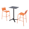 Ensemble table haute stratifié gris et 2 chaises hautes orange
