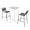 Ensemble table haute stratifié marbre et 2 chaises hautes gris
