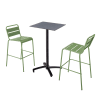 Ensemble table haute stratifié gris et 2 chaises hautes vert cactus