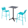 Ensemble table haute stratifié gris et 2 chaises hautes bleu