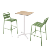 Ensemble table haute stratifié chêne naturel et 2 chaises vert cactus