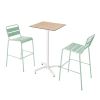 Ensemble table haute chêne stratifié naturel et 2 chaises vert sauge