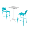 Ensemble table haute stratifié marbre et 2 chaises hautes bleu