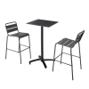 Ensemble table haute stratifié noir et 2 chaises hautes gris