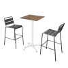 Ensemble table haute stratifié taupe et 2 chaises hautes gris