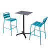 Ensemble table haute stratifié gris et 2 chaises hautes bleu pacific