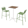 Ensemble table haute stratifié taupe et 2 chaises hautes vert cactus