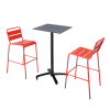 Ensemble table haute stratifié gris et 2 chaises hautes rouge