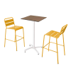 Ensemble table haute stratifié taupe et 2 chaises hautes jaune
