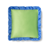 Kissen aus bedrucktem Samt mit plissiertem Volant, blau und apfelgrün
