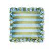 Cuscino in velluto stampato con balza plissettata, verde e blu