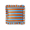 Kissen aus bedrucktem Samt mit plissiertem Volant, orange und blau