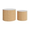 Mesas de centro redondas de madera y blancas (set de 2)