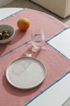 Ensemble de table nappe et serviettes 8 pièces lin 100% rose et bleu