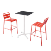 Ensemble table haute stratifié noir et 2 chaises hautes rouge