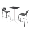 Ensemble table haute stratifié noir et 2 chaises hautes gris