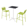 Ensemble table haute stratifié noir et 2 chaises hautes vert
