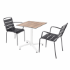 Ensemble table terrasse stratifié chêne foncé et 2 fauteuils gris