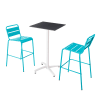 Ensemble table haute stratifié noir et 2 chaises hautes bleu