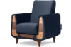Klassischer Sessel aus Schaumstoff und Holz, blau