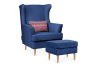 Klassischer Sessel mit Sitzhocker, blau