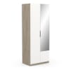 Armoire 2 portes et miroir - L79,4 cm - Blanc/chêne