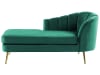 Chaise longue de terciopelo verde esmeralda dorado derecho