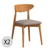 Lot de 2 chaises en bois et tissu recyclé couleur marron clair