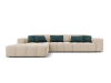 Canapé d'angle gauche 4 places en tissu velours beige clair