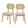 Chaise en bois clair, tissu beige et rotin synthétique (lot de 2)