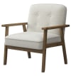 Fauteuil bouclette Blanc Cassé et pieds bois teinté noyer