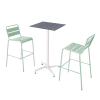 Ensemble table haute stratifié ardoise gris et 2 hautes vert sauge