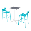 Ensemble table haute stratifié ardoise gris et 2 chaises hautes bleu