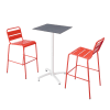 Ensemble table haute stratifié ardoise gris et 2 chaises hautes rouge
