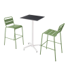 Ensemble table haute stratifié noir et 2 chaises hautes vert cactus