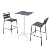 Ensemble table haute stratifié ardoise gris et 2 chaises hautes gris
