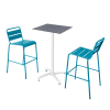 Ensemble table haute stratifié ardoise gris et 2 chaises bleu pacific