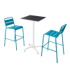 Ensemble table haute stratifié noir et 2 chaises hautes bleu pacific