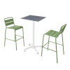 Ensemble table haute stratifié ardoise gris et 2 chaises vert cactus