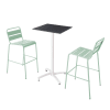 Ensemble table haute stratifié noir et 2 chaises hautes vert sauge