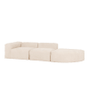 Sofá 5/6 plazas de 3 módulos con curva derecha de bouclé blanco