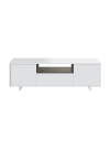 Meuble TV 3 portes effet bois blanc brillant et gris cendré