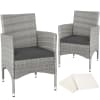 2 sillas de ratán y 4 fundas acero gris claro/crema