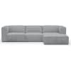 Canapé d'angle droit modulable 5 places en velours côtelé gris clair