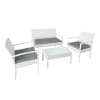 Salotto in polirattan per giardino divano 2 sedie e tavolino bianco