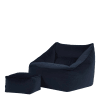 Pouf fauteuil avec repose-pied carré velours bleu minuit