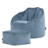 Pouf fauteuil avec repose-pied velours bleu minéral