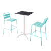Ensemble table haute stratifié noir et 2 chaises hautes bleu turquoise