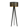 Lámpara de pie trípode de madera con pantalla negro y dorado