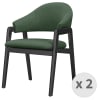 Sedia in tessuto verde e legno nero (x2)